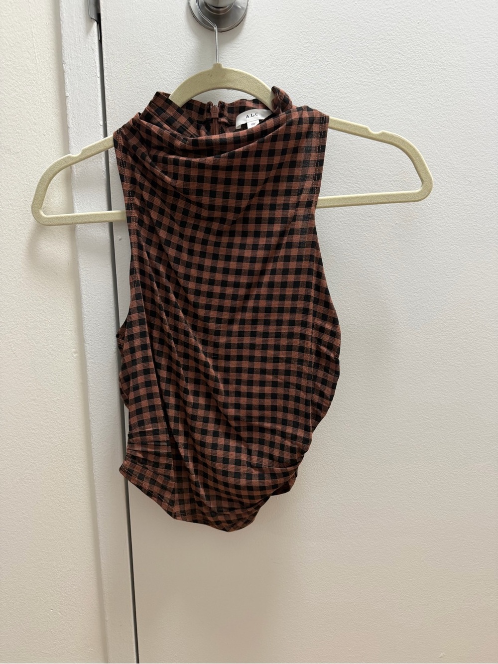 ALC Sleeveless Mock Neck Plaid Top - Brown/Black